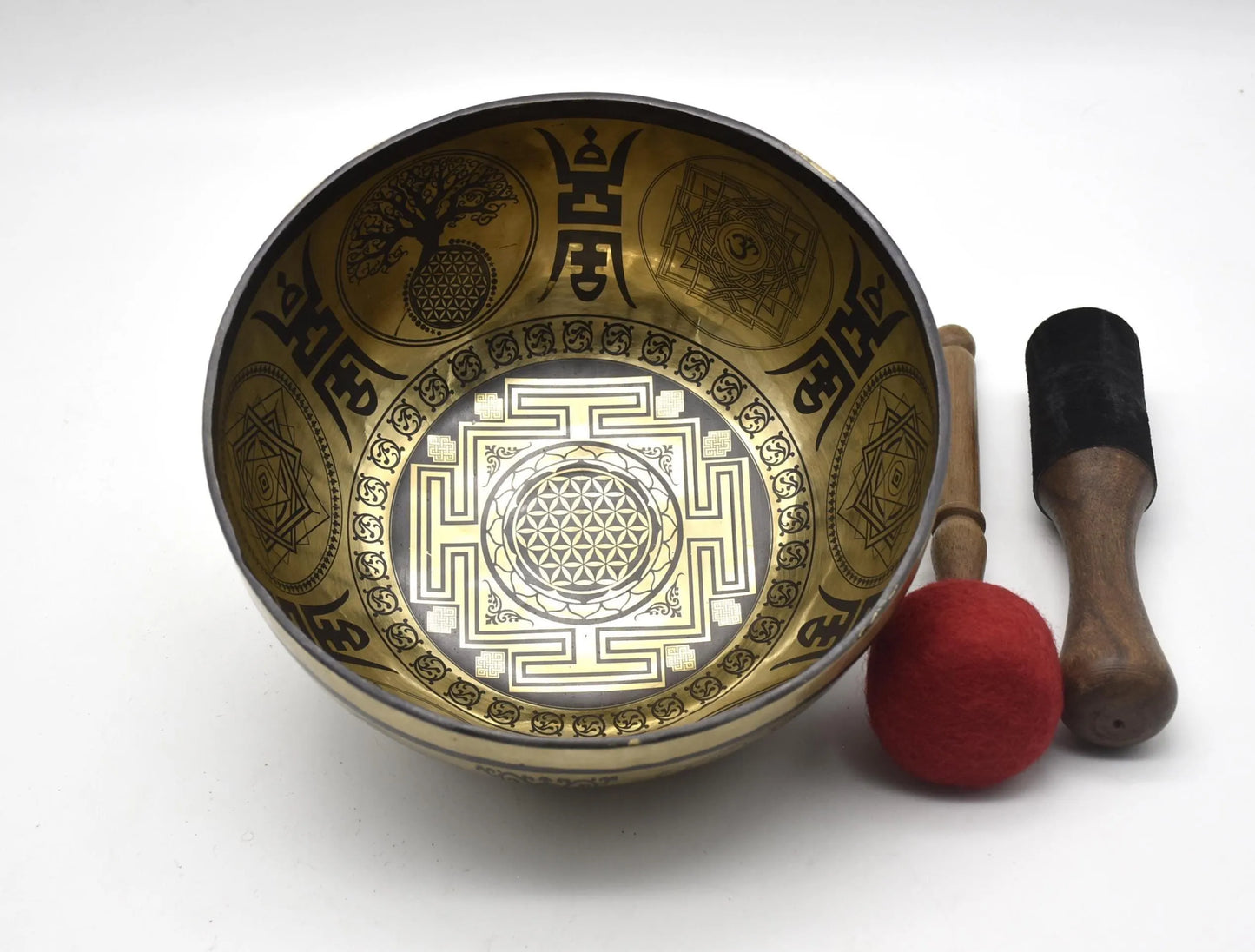 Tree of Life Tibetan Singing Bowl Set - Mandala Carved