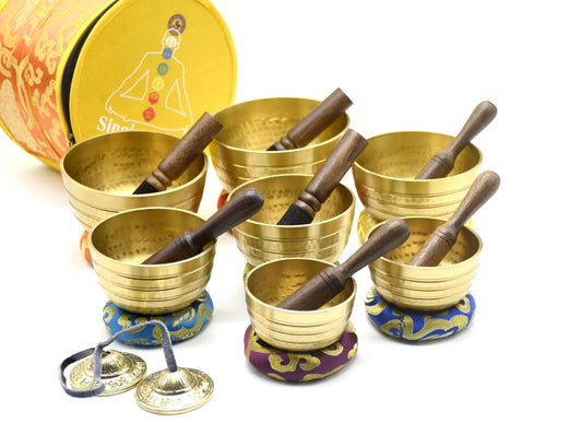 Hand beaten Singing Bowls set of 7 - Chakra Balancing singing bowls for meditation sound healing mindfulness stress relief - yoga