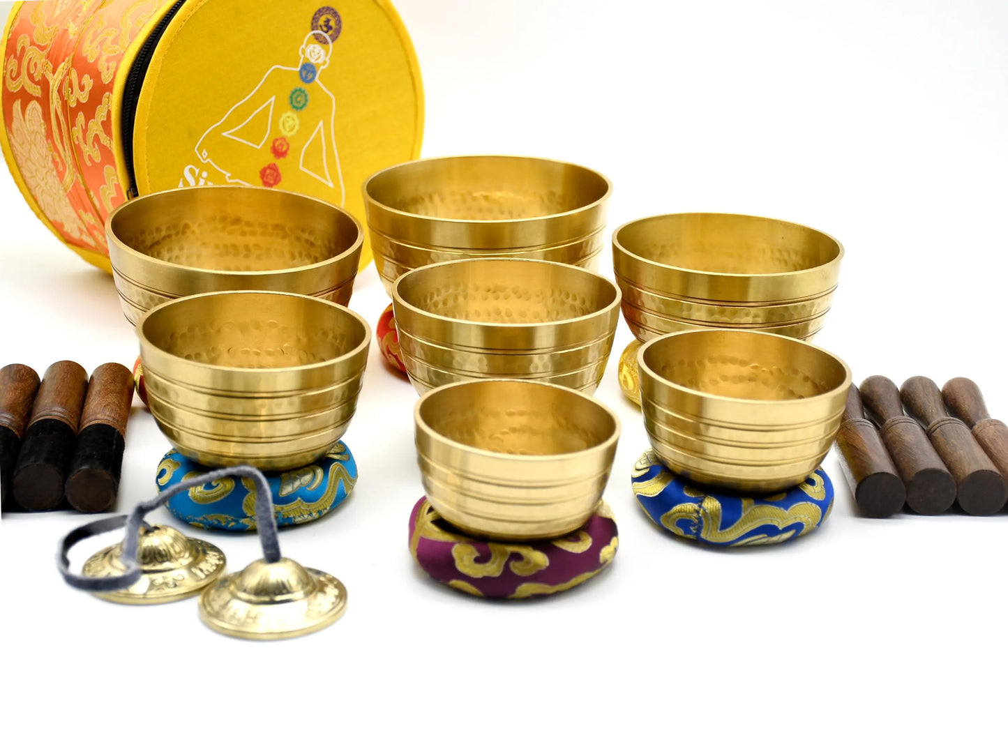 Hand beaten Singing Bowls set of 7 - Chakra Balancing singing bowls for meditation sound healing mindfulness stress relief - yoga