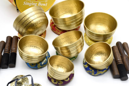 Hand beaten Singing Bowls set of 7 - Chakra Balancing singing bowls for meditation sound healing mindfulness stress relief - yoga