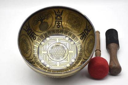 Tree of Life Tibetan Singing Bowl Set - Mandala Carved
